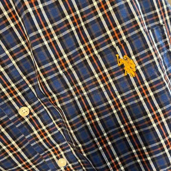 US Polo Assn Mens 2XL Button Up Shirt Blue Orange Long Sleeve, Big Tall - Picture 6 of 7